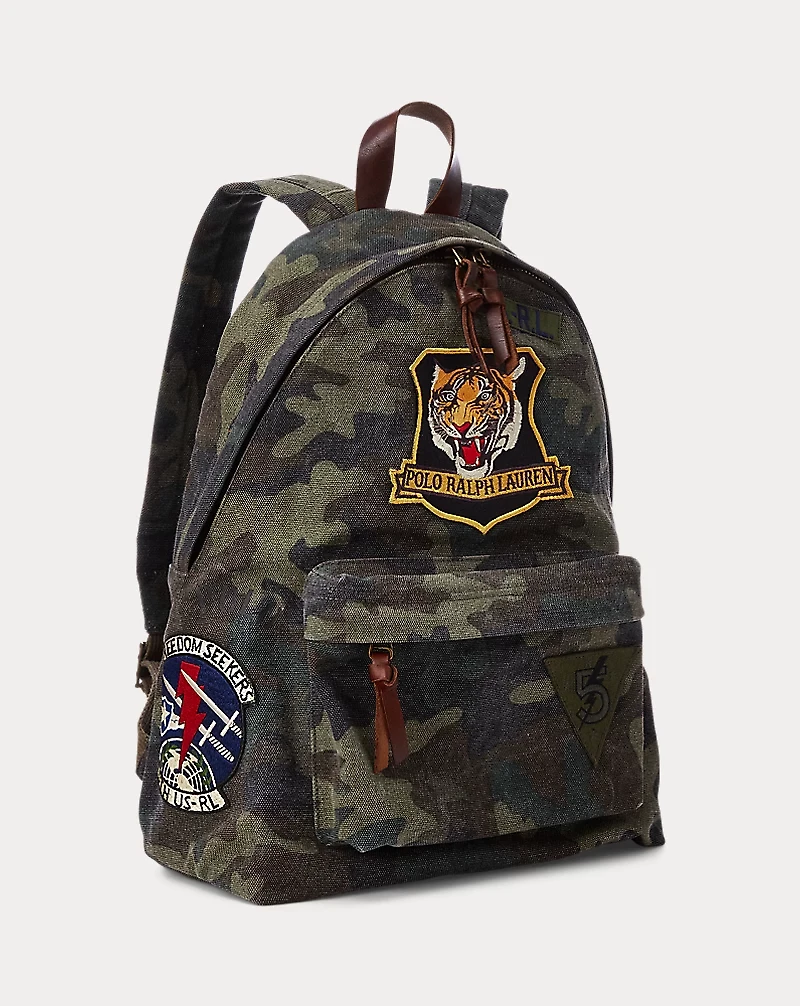 Tiger-Patch Camo Canvas Backpack