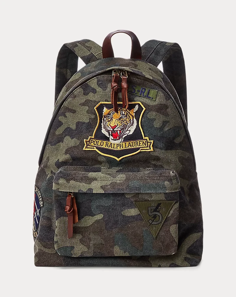 Tiger-Patch Camo Canvas Backpack