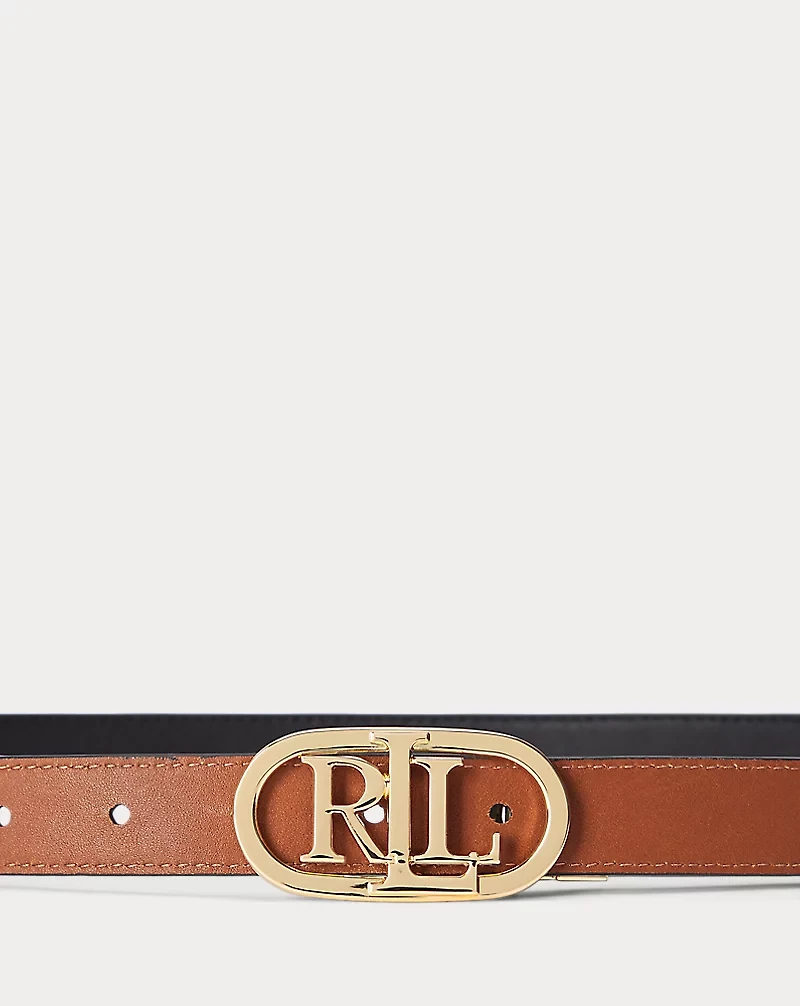 Oval-Logo Reversible Leather Skinny Belt