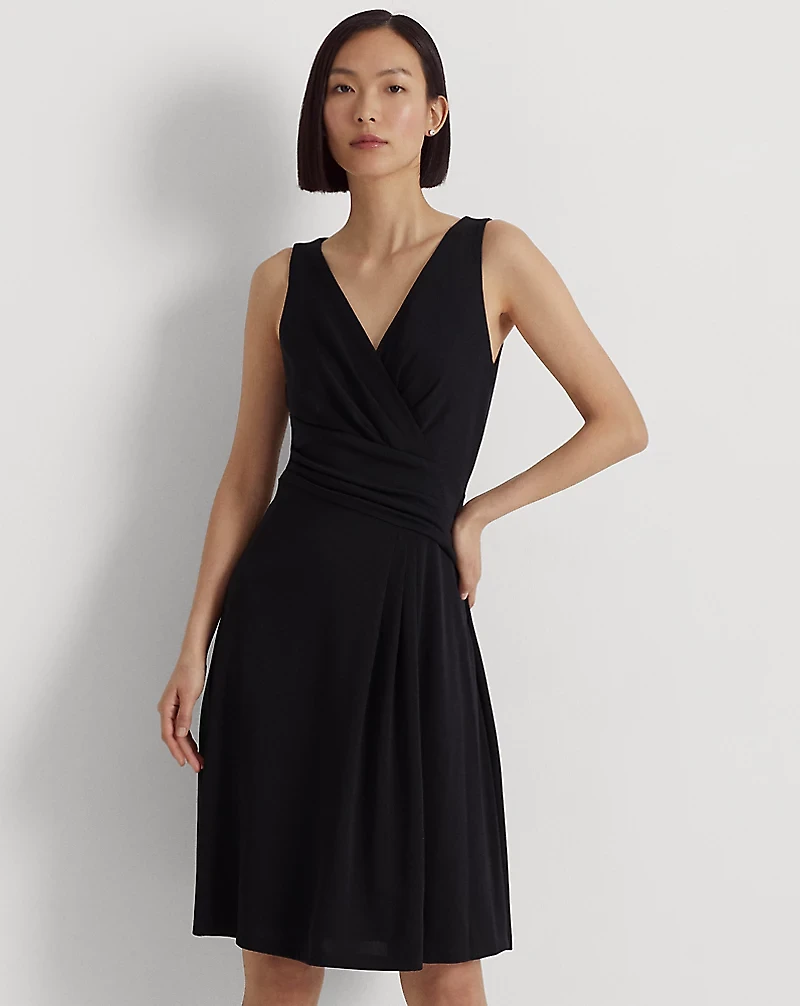 Surplice Jersey Sleeveless Dress
