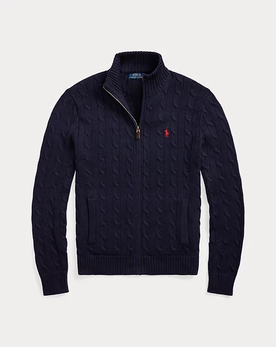 Cable-Knit Cotton Full-Zip Sweater