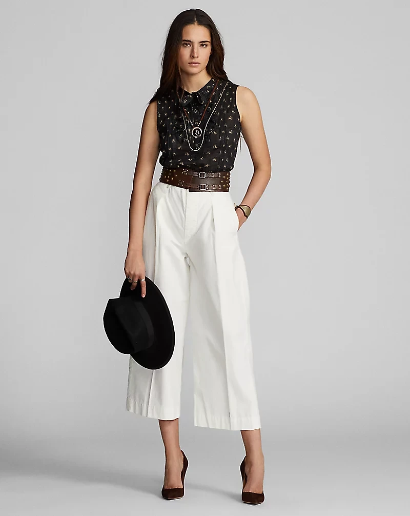 Cropped Poplin Wide-Leg Pant