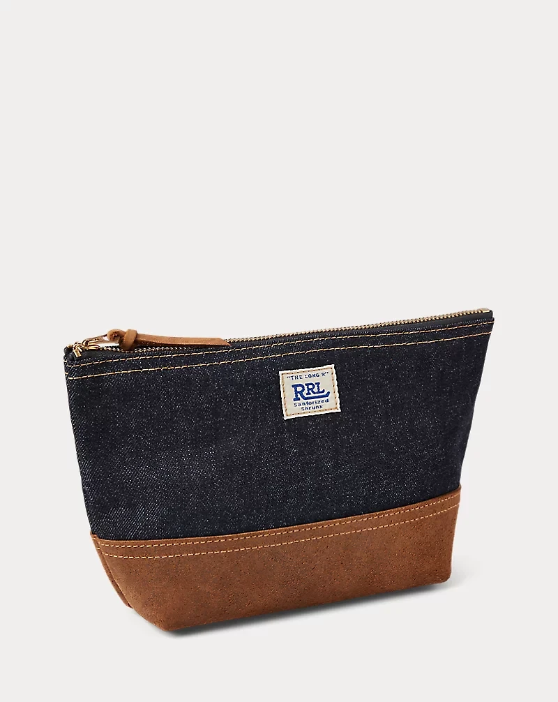Suede-Trim Denim Pouch
