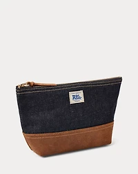 Suede-Trim Denim Pouch