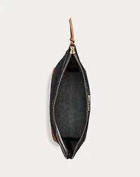 Suede-Trim Denim Pouch