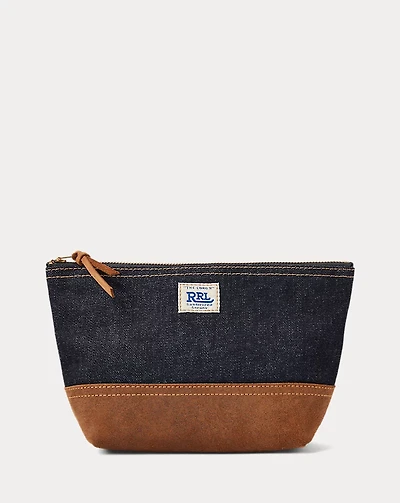 Suede-Trim Denim Pouch
