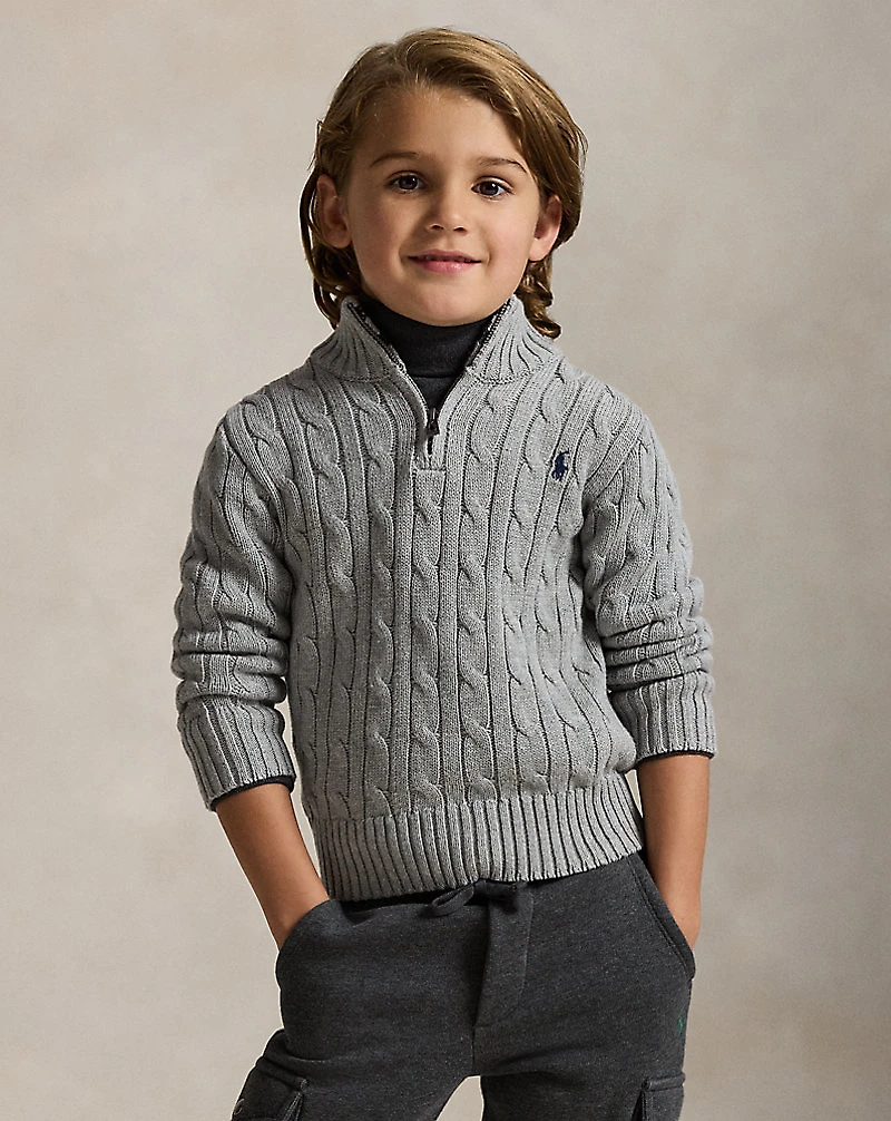 Cable-Knit Cotton Quarter-Zip Sweater