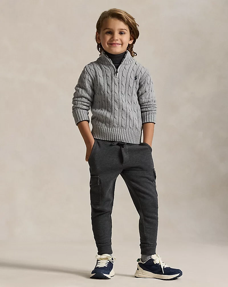 Cable-Knit Cotton Quarter-Zip Sweater