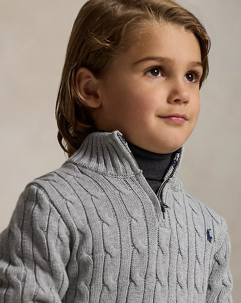 Cable-Knit Cotton Quarter-Zip Sweater