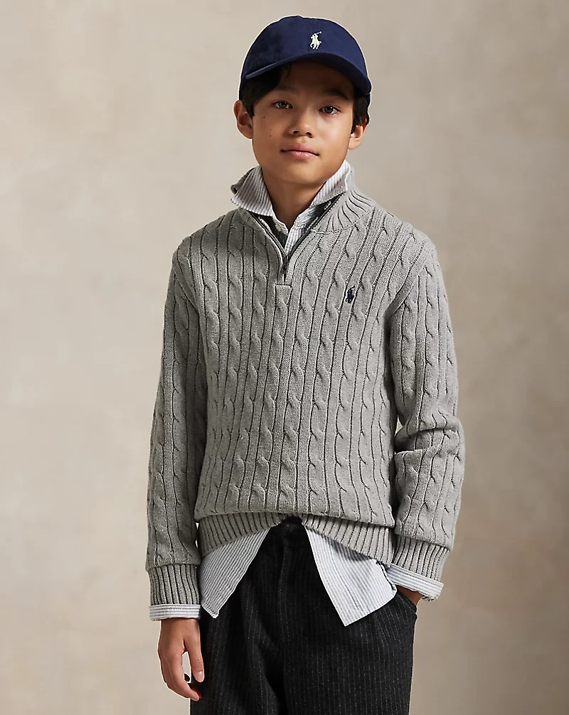 Cable-Knit Cotton Quarter-Zip Sweater