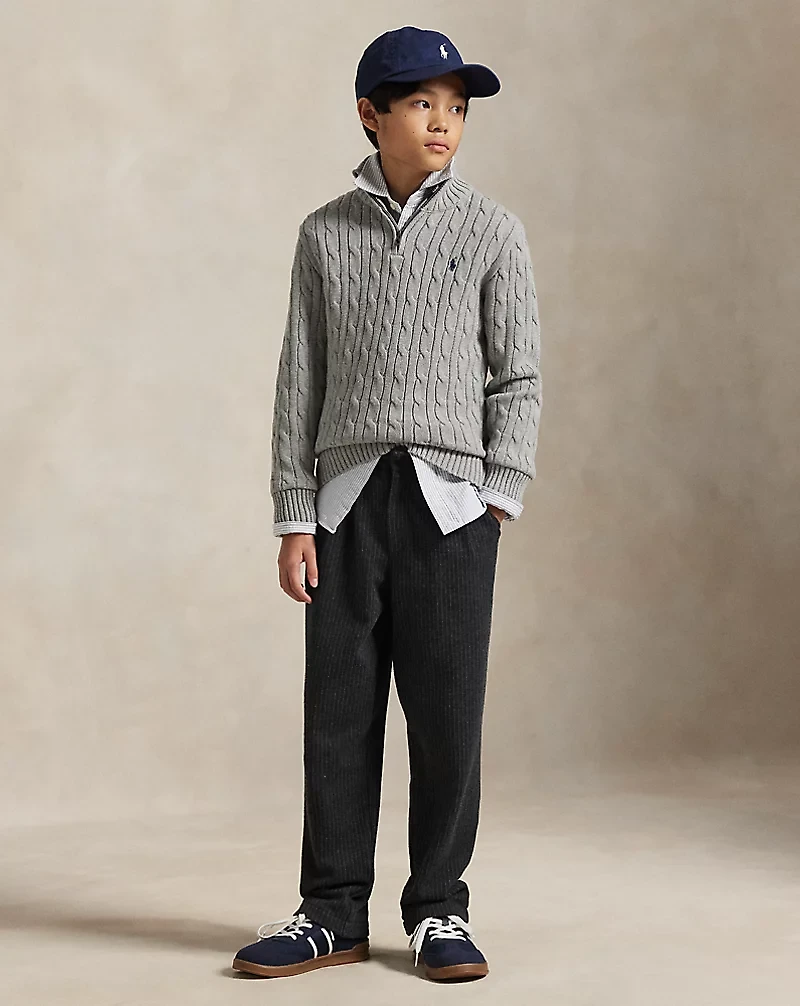 Cable-Knit Cotton Quarter-Zip Sweater