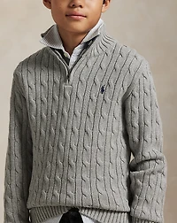 Cable-Knit Cotton Quarter-Zip Sweater
