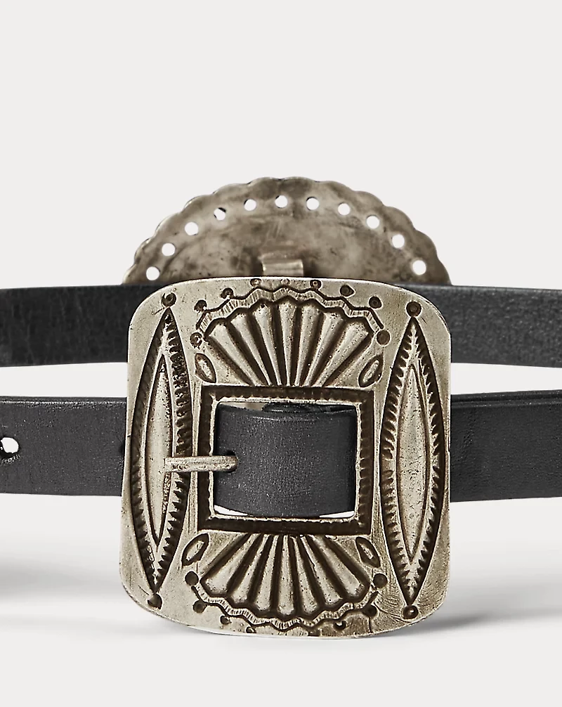 Metal-Accent Leather Belt