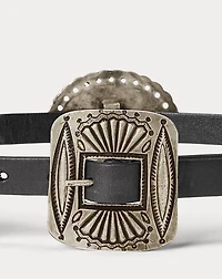 Metal-Accent Leather Belt