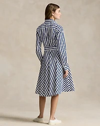 Belted Wide-Stripe Cotton Shirtdress
