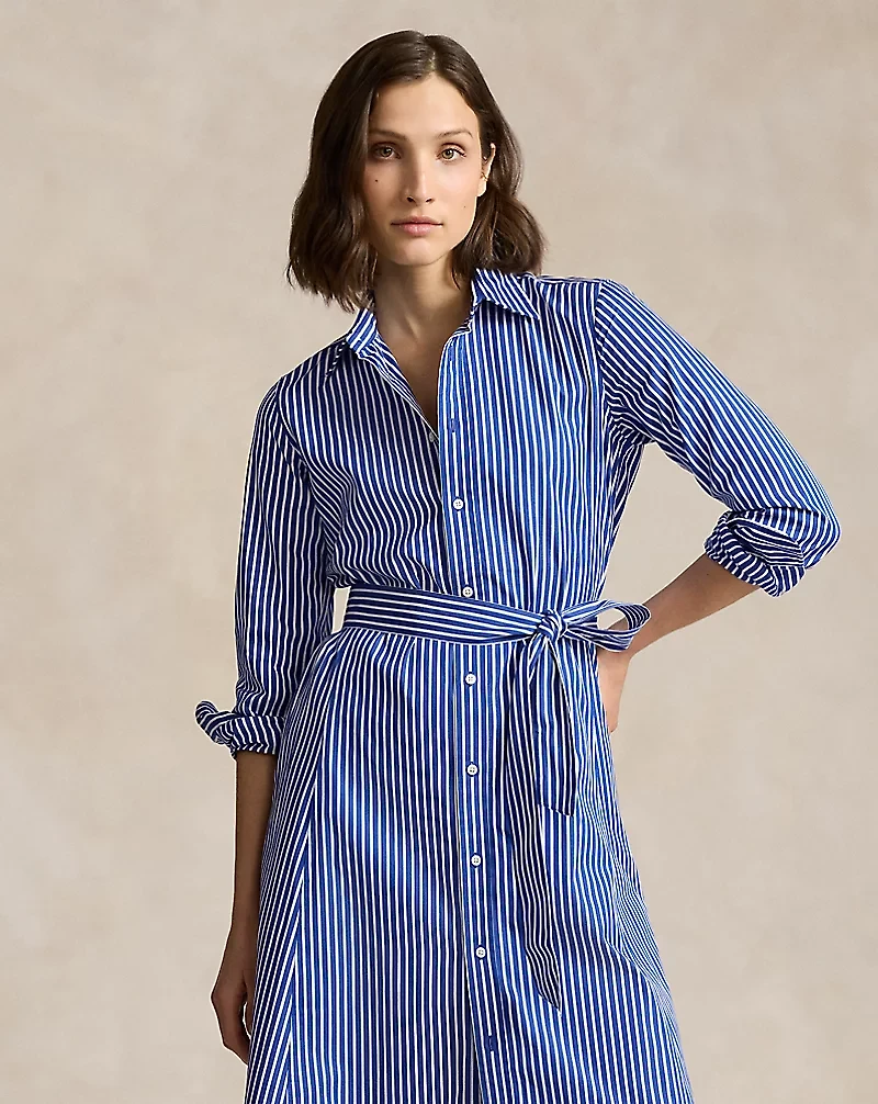 Belted Striped Cotton Shirtdress