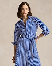 Belted Striped Cotton Shirtdress