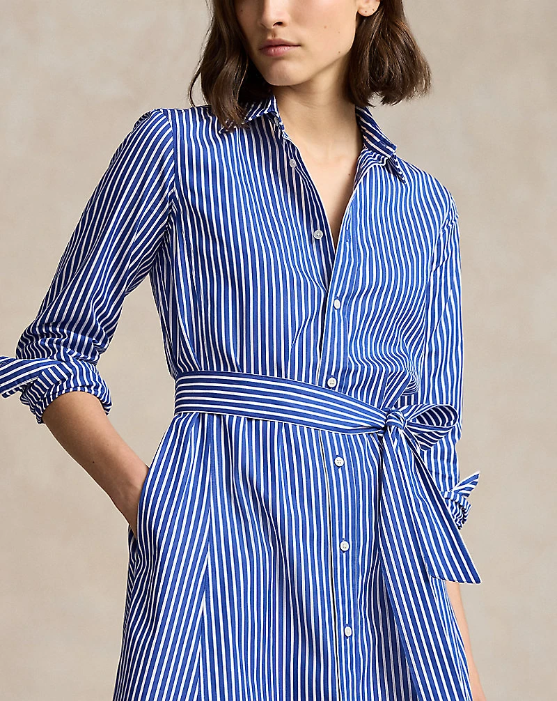 Belted Striped Cotton Shirtdress