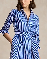 Belted Striped Cotton Shirtdress