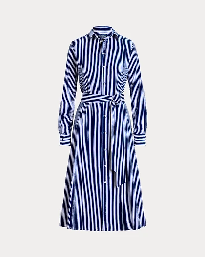 Belted Striped Cotton Shirtdress