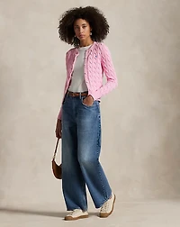 Cable-Knit Cotton Crewneck Cardigan