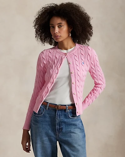 Cable-Knit Cotton Crewneck Cardigan