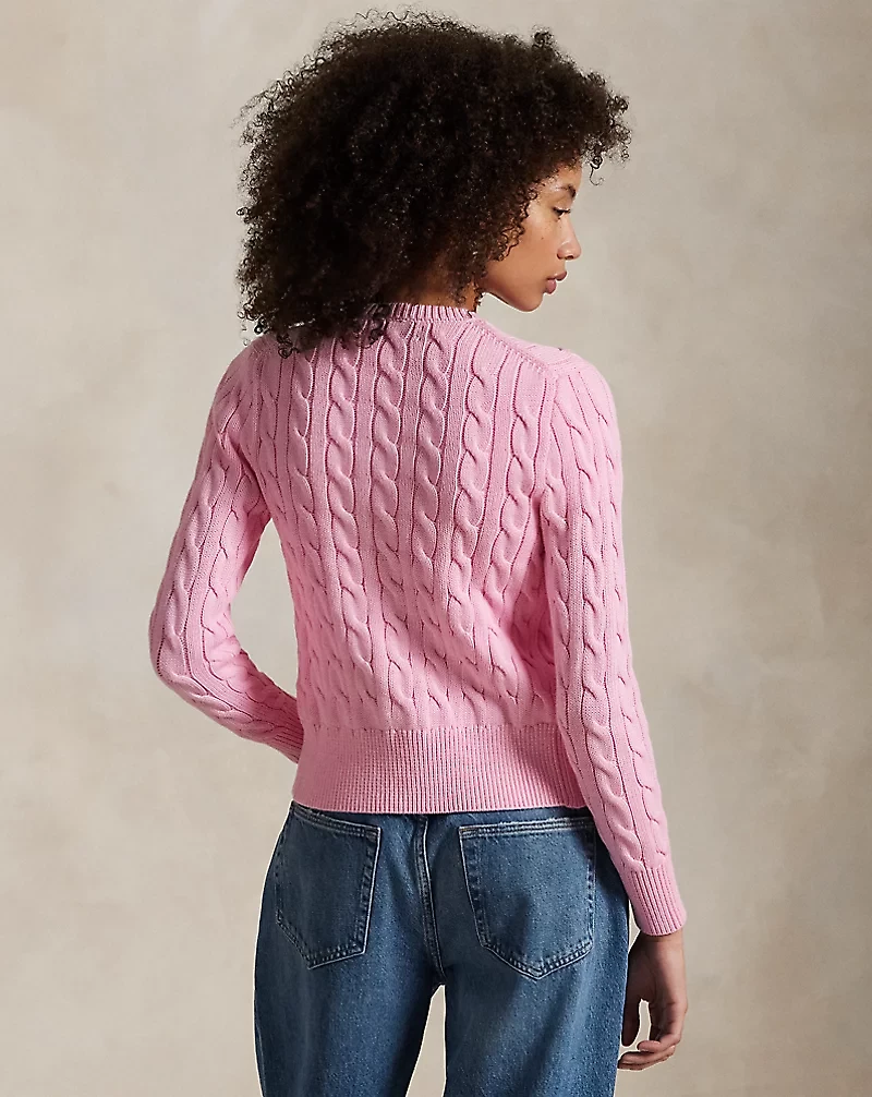 Cable-Knit Cotton Crewneck Cardigan