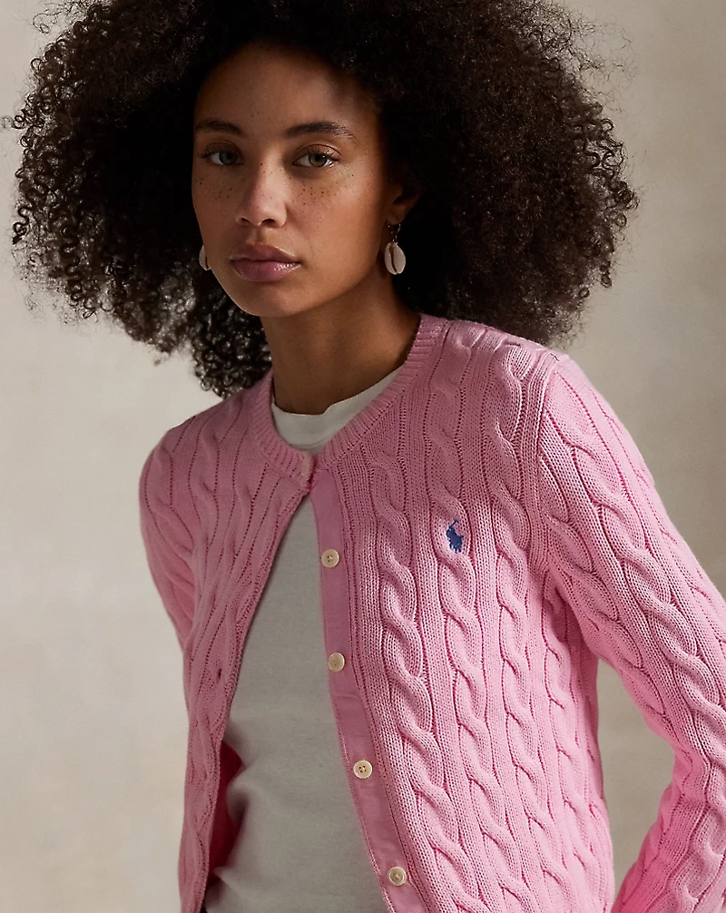 Cable-Knit Cotton Crewneck Cardigan