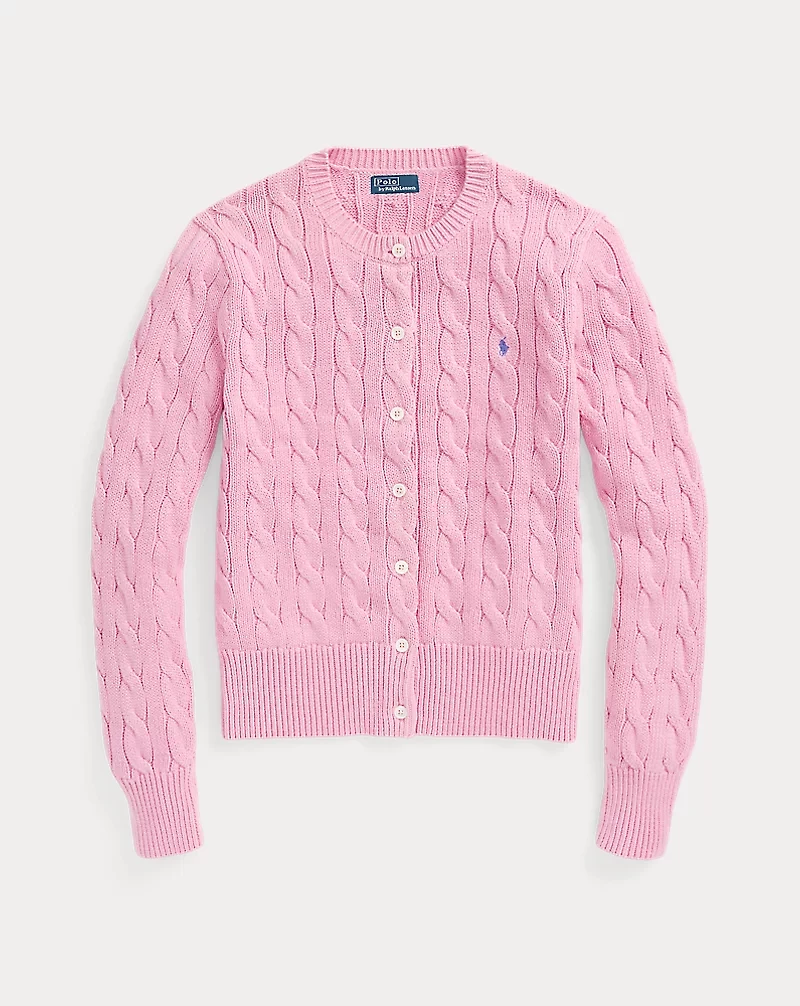 Cable-Knit Cotton Crewneck Cardigan