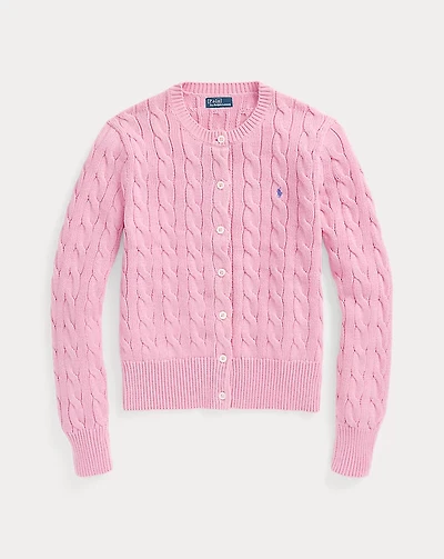 Cable-Knit Cotton Crewneck Cardigan