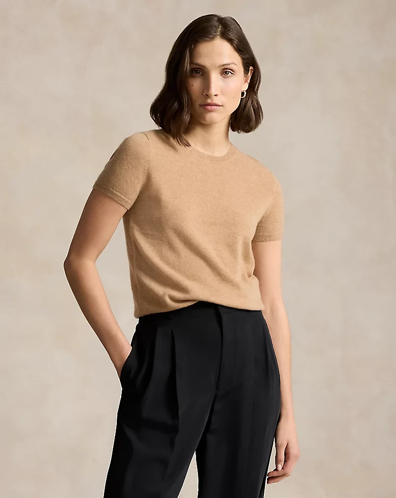 Cashmere Short-Sleeve Crewneck Sweater