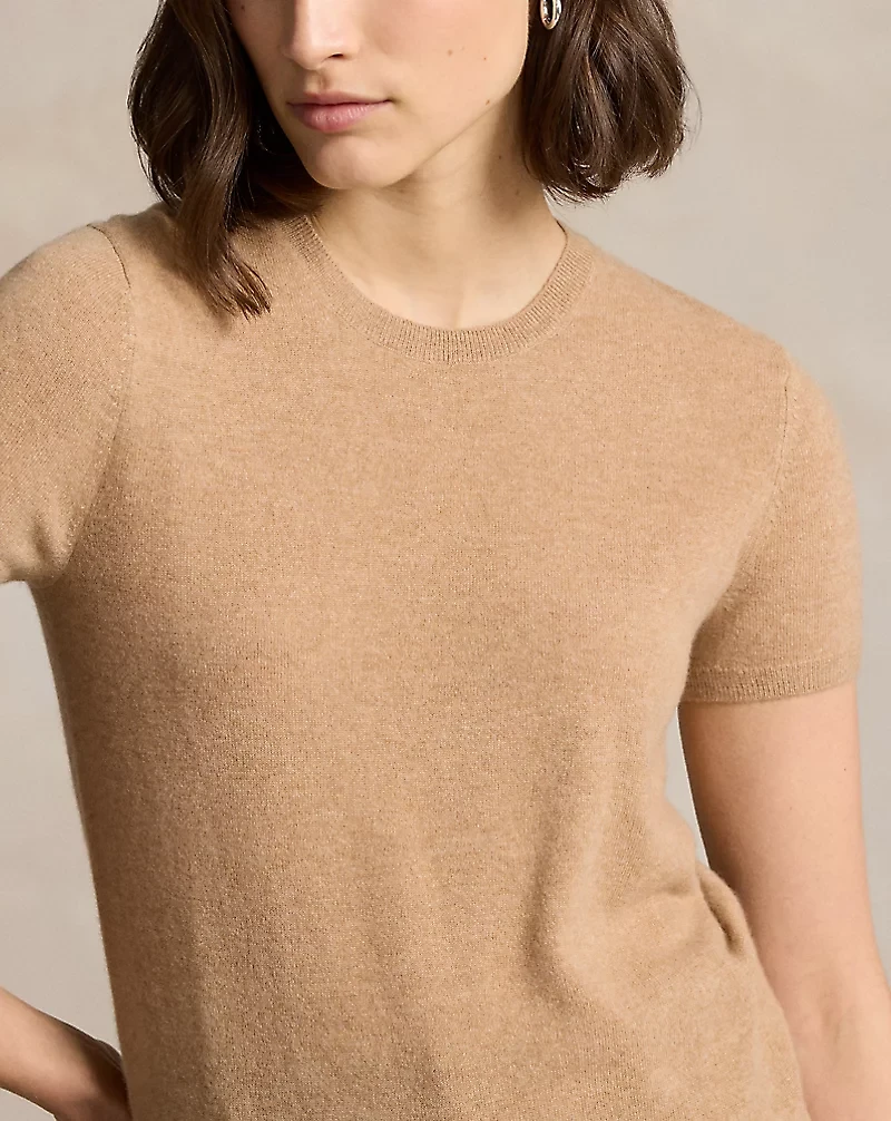 Cashmere Short-Sleeve Crewneck Sweater