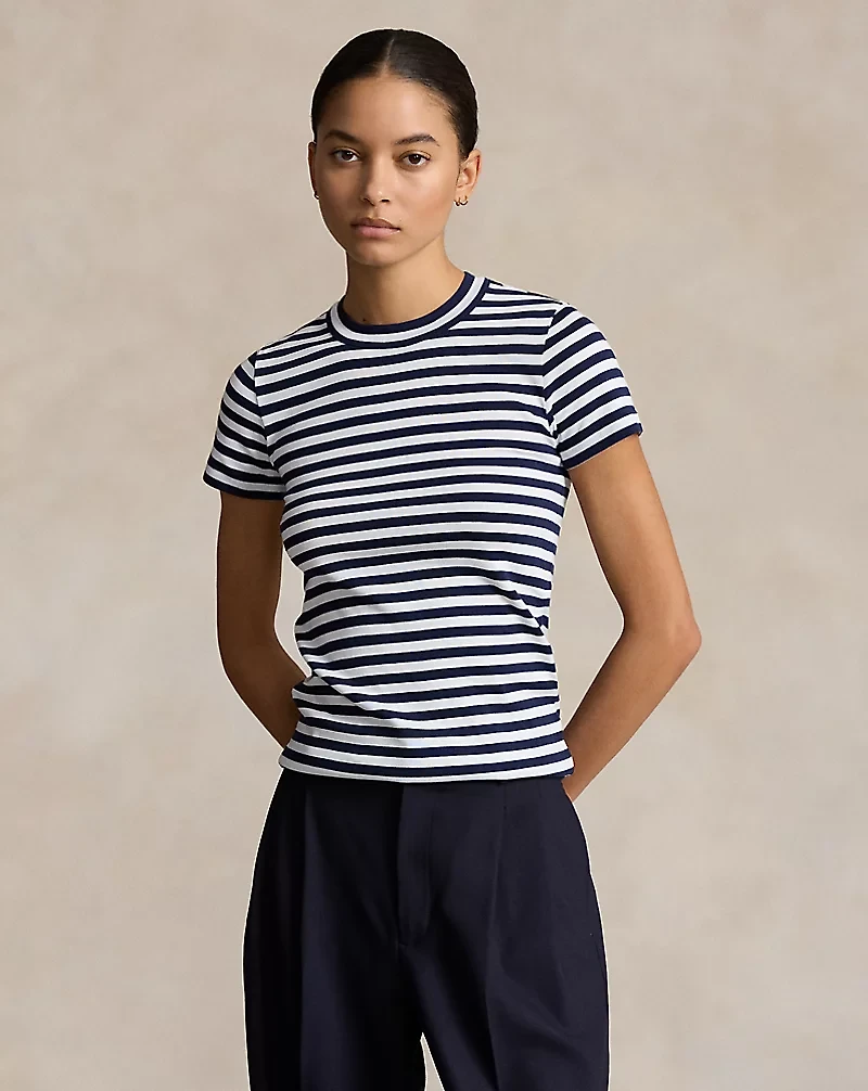Striped Ribbed Cotton Crewneck Tee