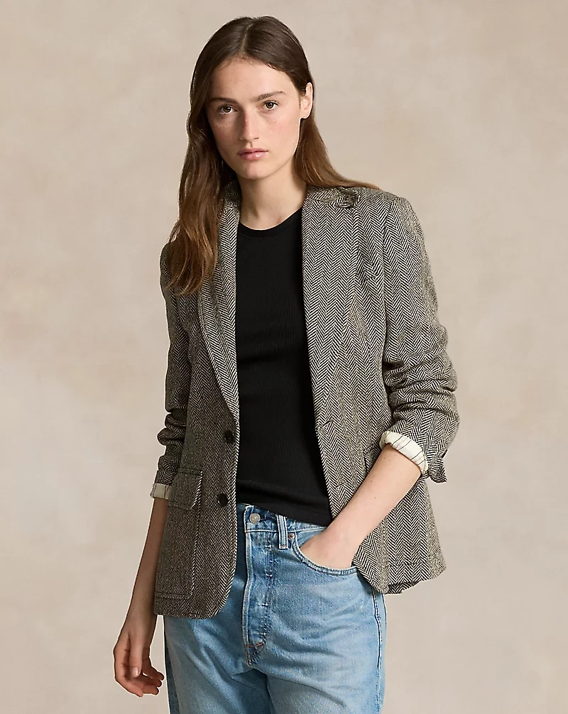 Herringbone Linen-Blend Blazer