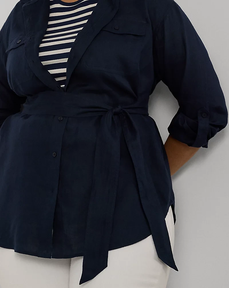Relaxed Fit Belted Linen Shirt
