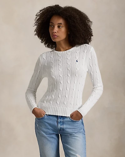 Cable-Knit Cotton Crewneck Sweater