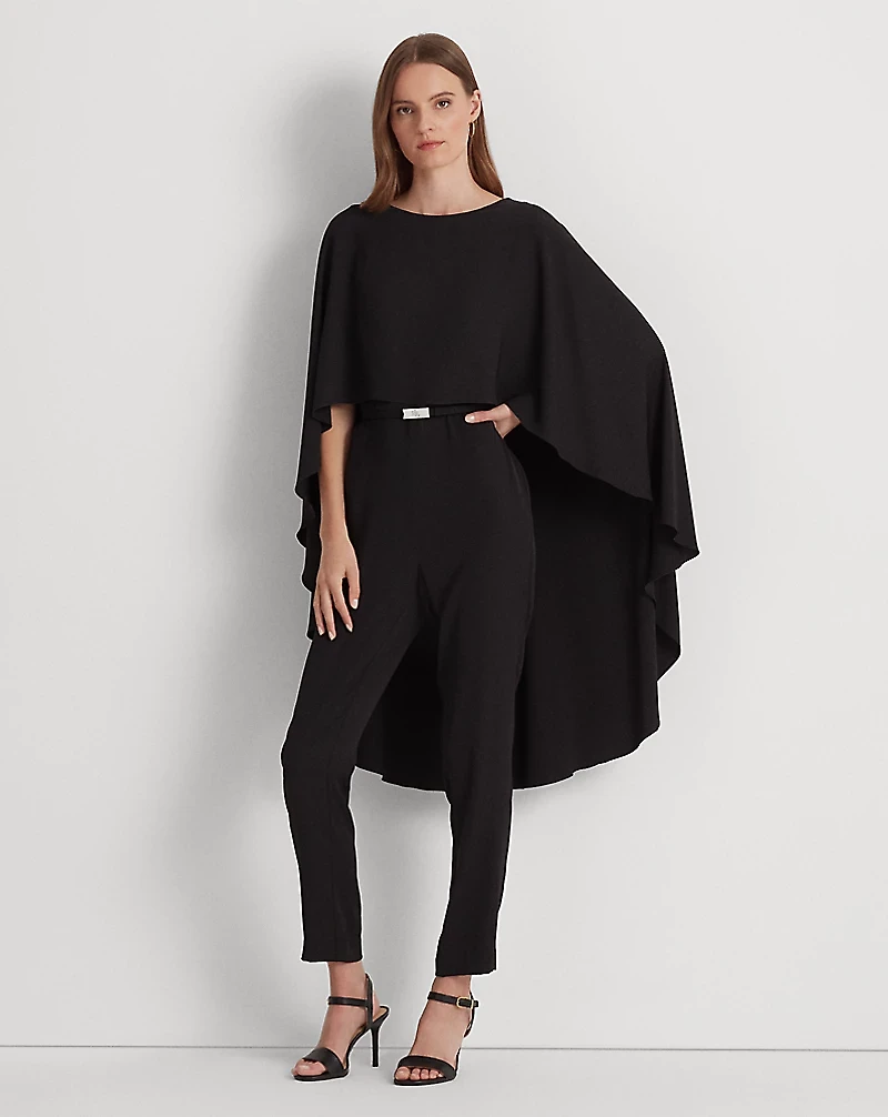 Belted Cape Georgette Jumpsuit