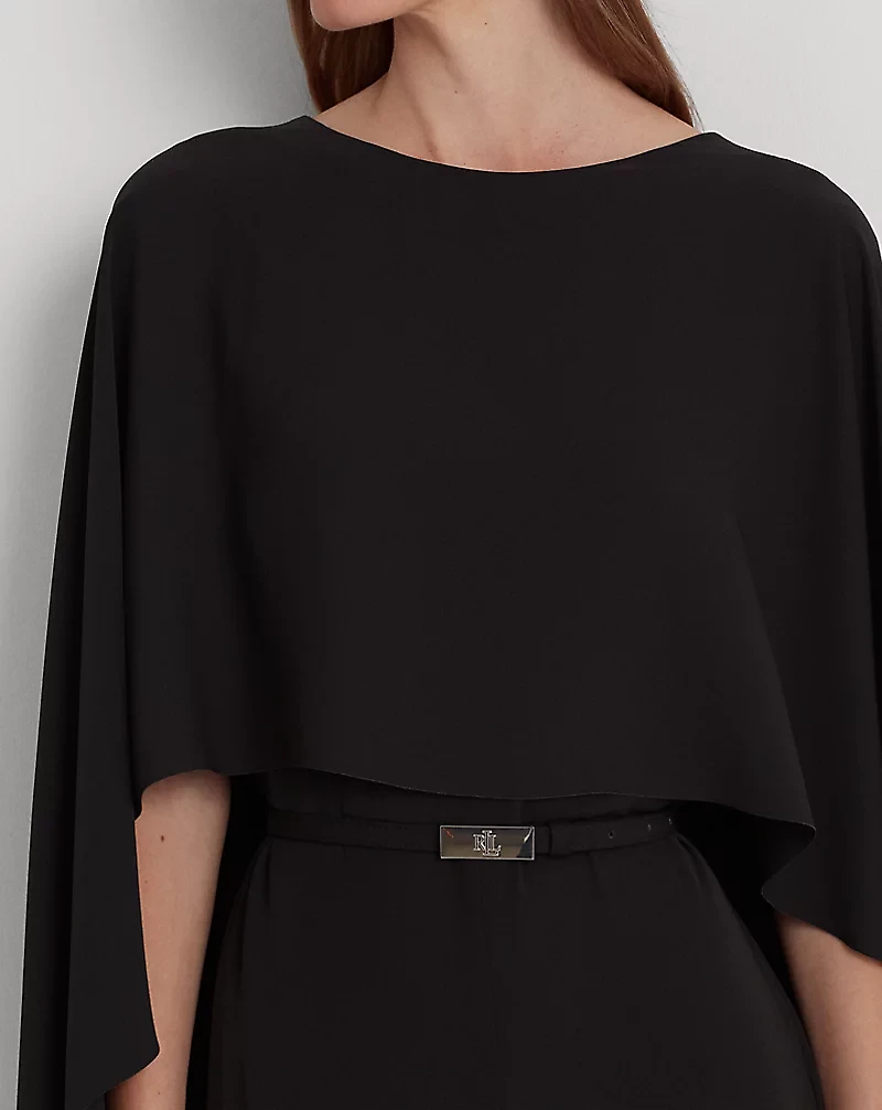 Belted Cape Georgette Jumpsuit