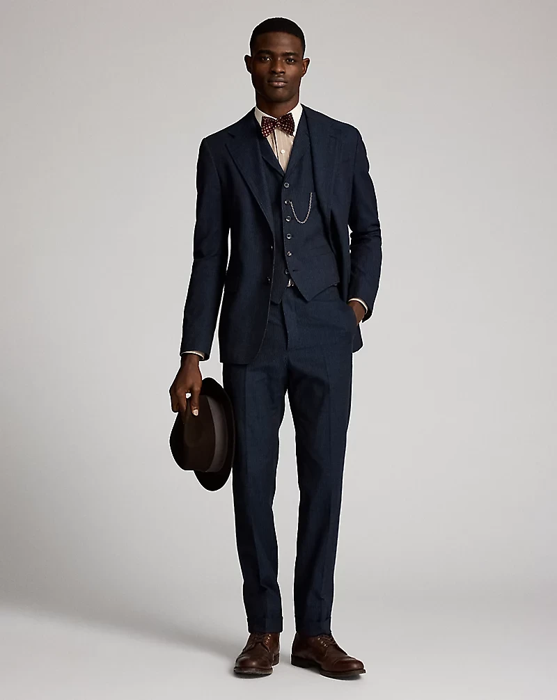 Slim Striped Herringbone Suit Trouser
