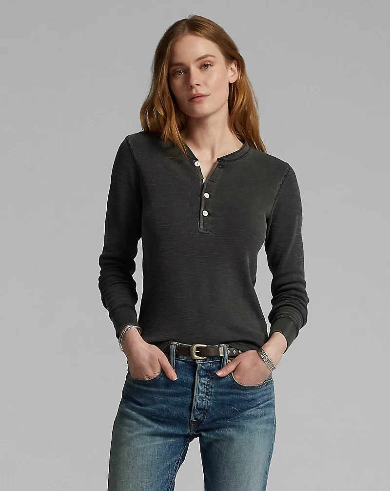 Stretch Cotton Jacquard Waffle Henley