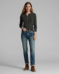 Stretch Cotton Jacquard Waffle Henley