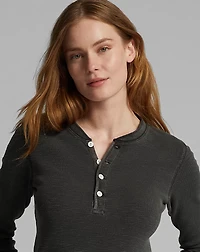 Stretch Cotton Jacquard Waffle Henley
