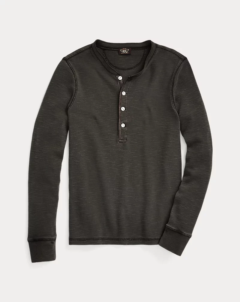 Stretch Cotton Jacquard Waffle Henley