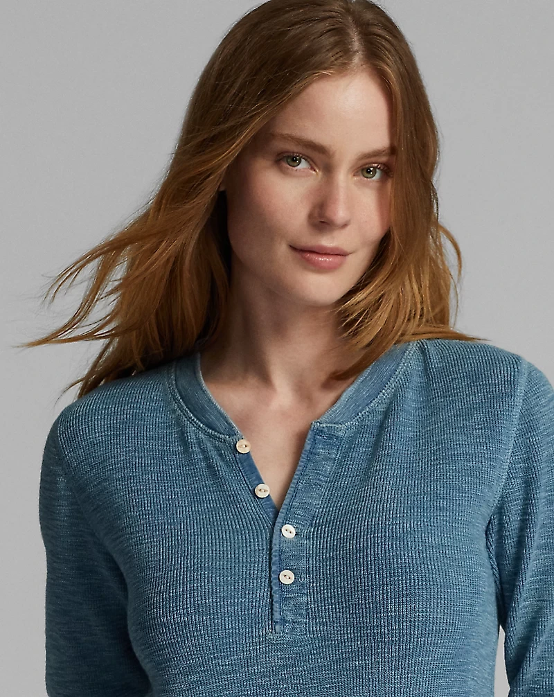 Stretch-Cotton Waffle Henley