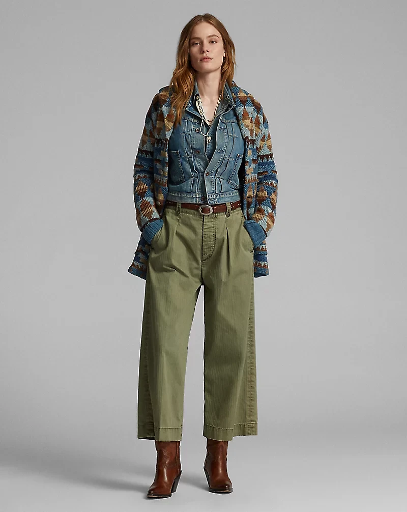 Cotton Cropped Wide-Leg Pant
