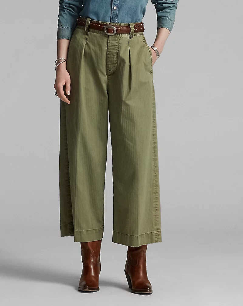 Cotton Cropped Wide-Leg Pant