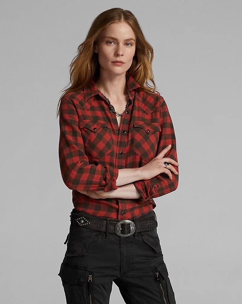 Plaid Cotton-Linen Western Shirt