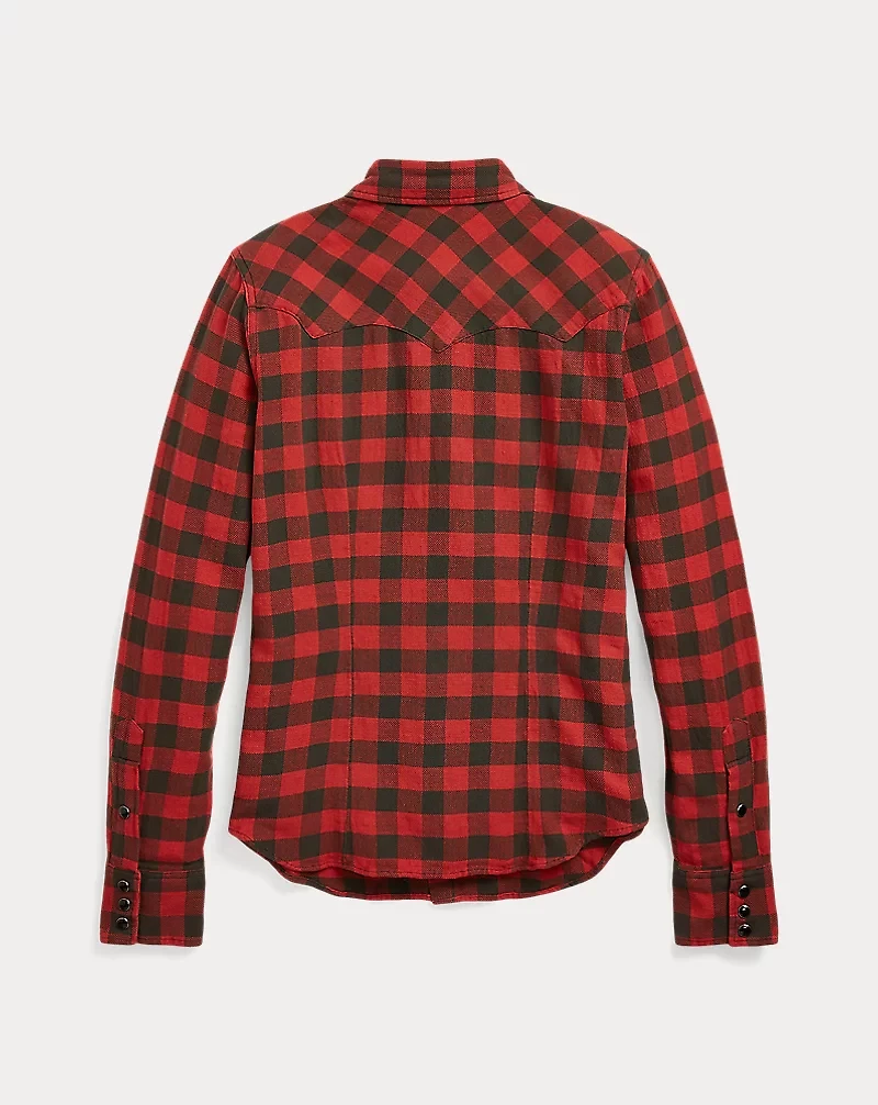 Plaid Cotton-Linen Western Shirt