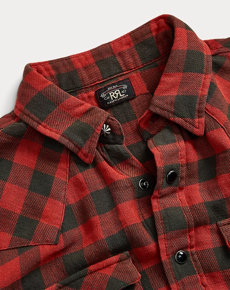 Plaid Cotton-Linen Western Shirt