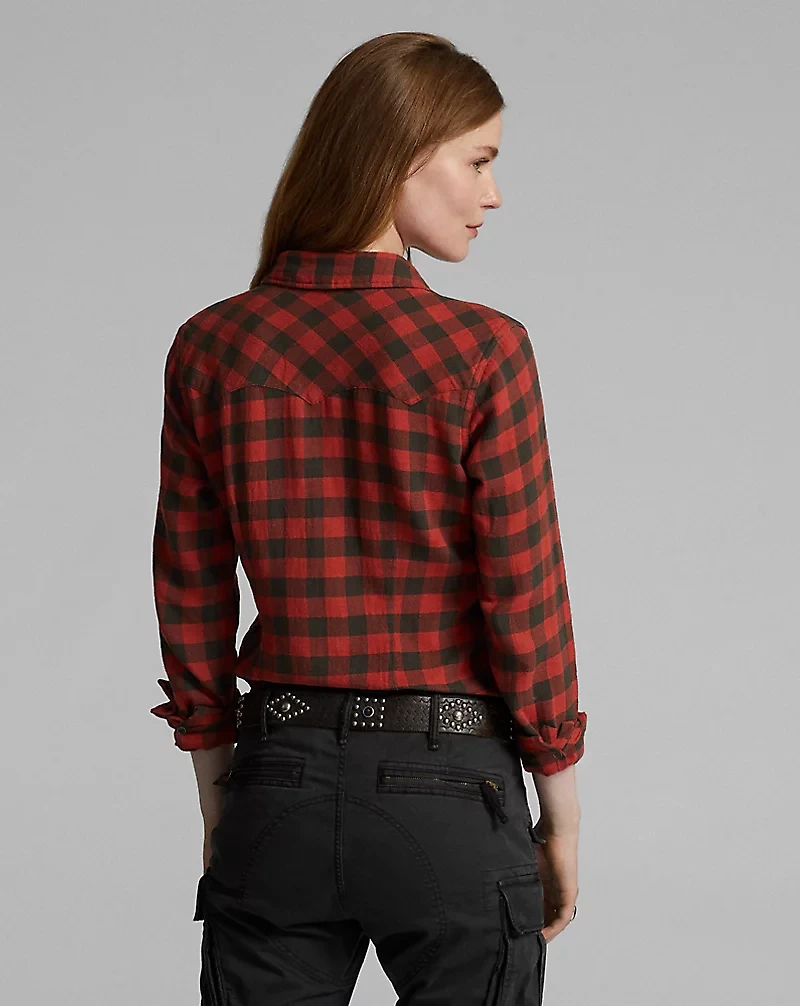 Plaid Cotton-Linen Western Shirt